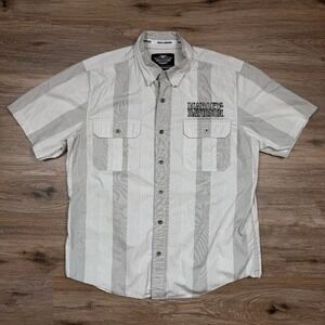 Early 2000s harley davidson streetwear‎ y2k striped button up biker style